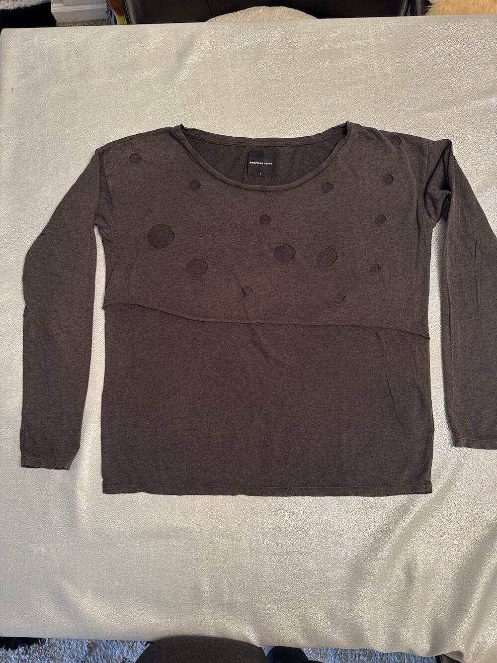 American Retro Grunge Long Sleeve Shirt Cut Outs Brown Gray US Medium/Large Boxy
